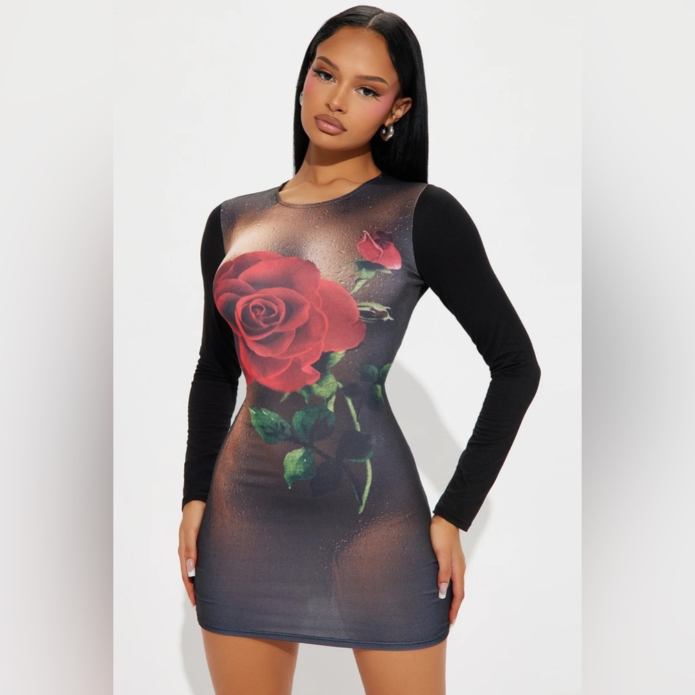 NWOTS Sweet Like Roses Body Mini Dress - Red/combo